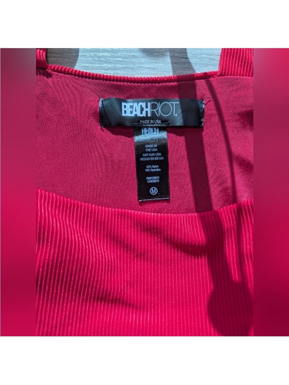 Beach Riot Red Ribbed Tie Shoulder Square Neck Cheeky One-Piece Sydney Swimsuit - Picture 5 of 6